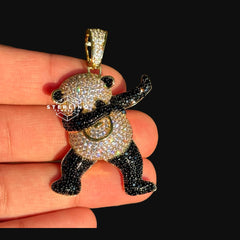 Iced Out Dancing Bear Pendant Necklace, 14K Gold Plated CZ Hip Hop Charm, Streetwear Jewelry, Free AntiTarnish Rope Chain Gift