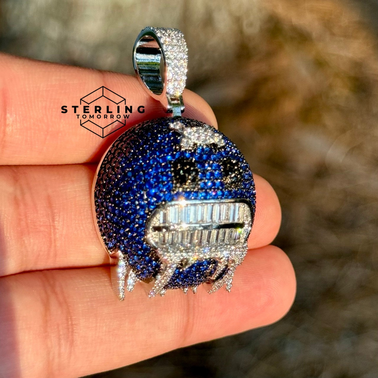 Blue Frozen Emoji Iced Out Pendant