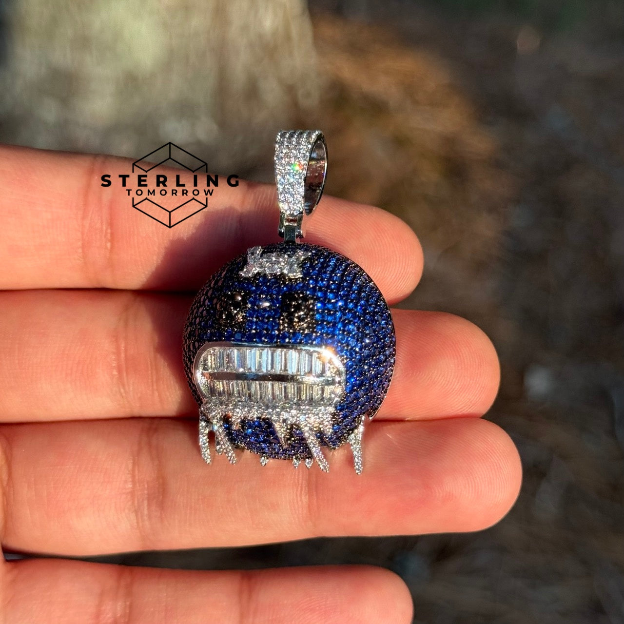 Blue Frozen Emoji Iced Out Pendant