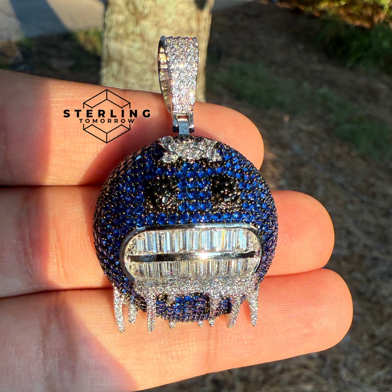 Blue Frozen Emoji Iced Out Pendant