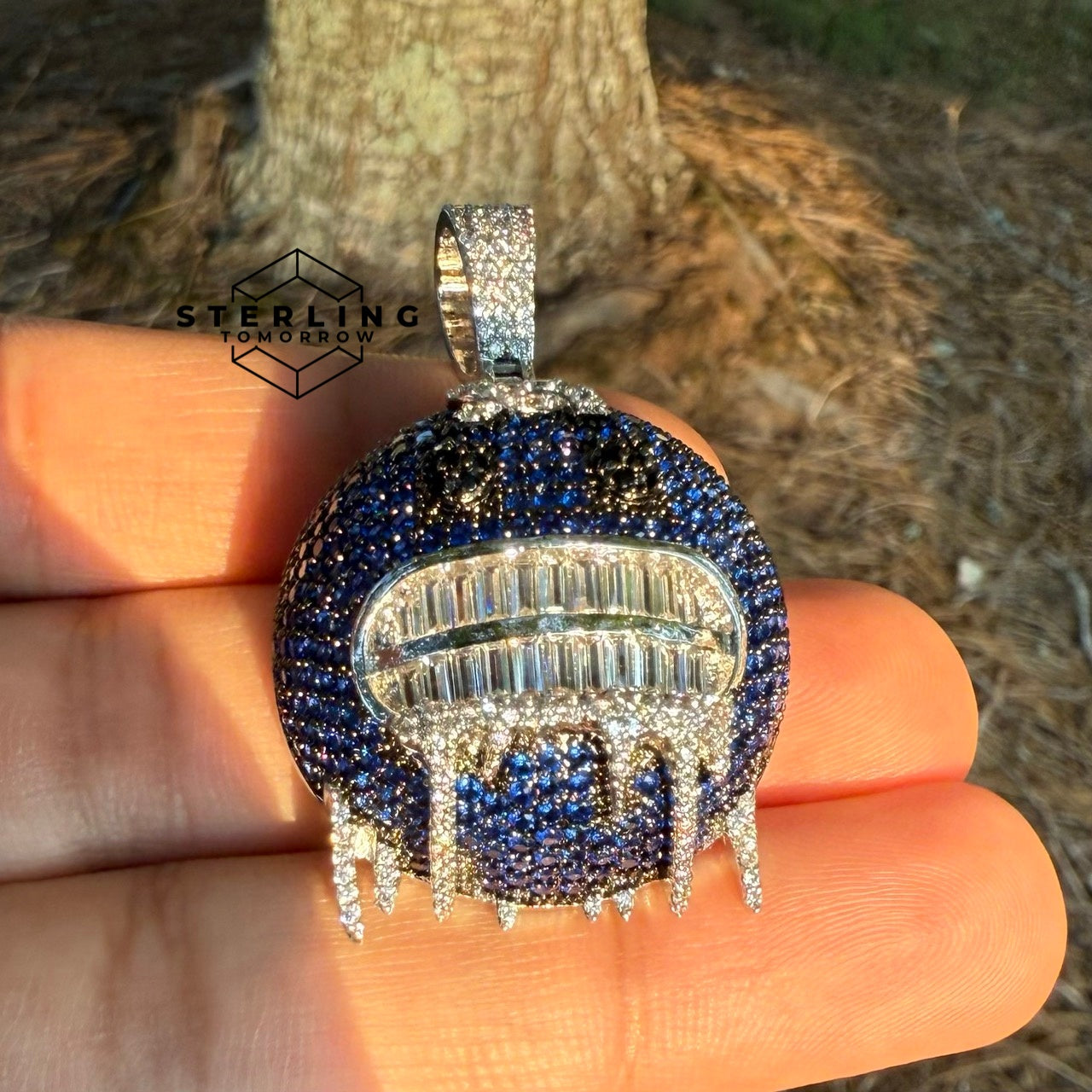 Blue Frozen Emoji Iced Out Pendant