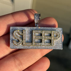 Sleep Name Plate Iced Out Gold Tone Pendant with Rope chain