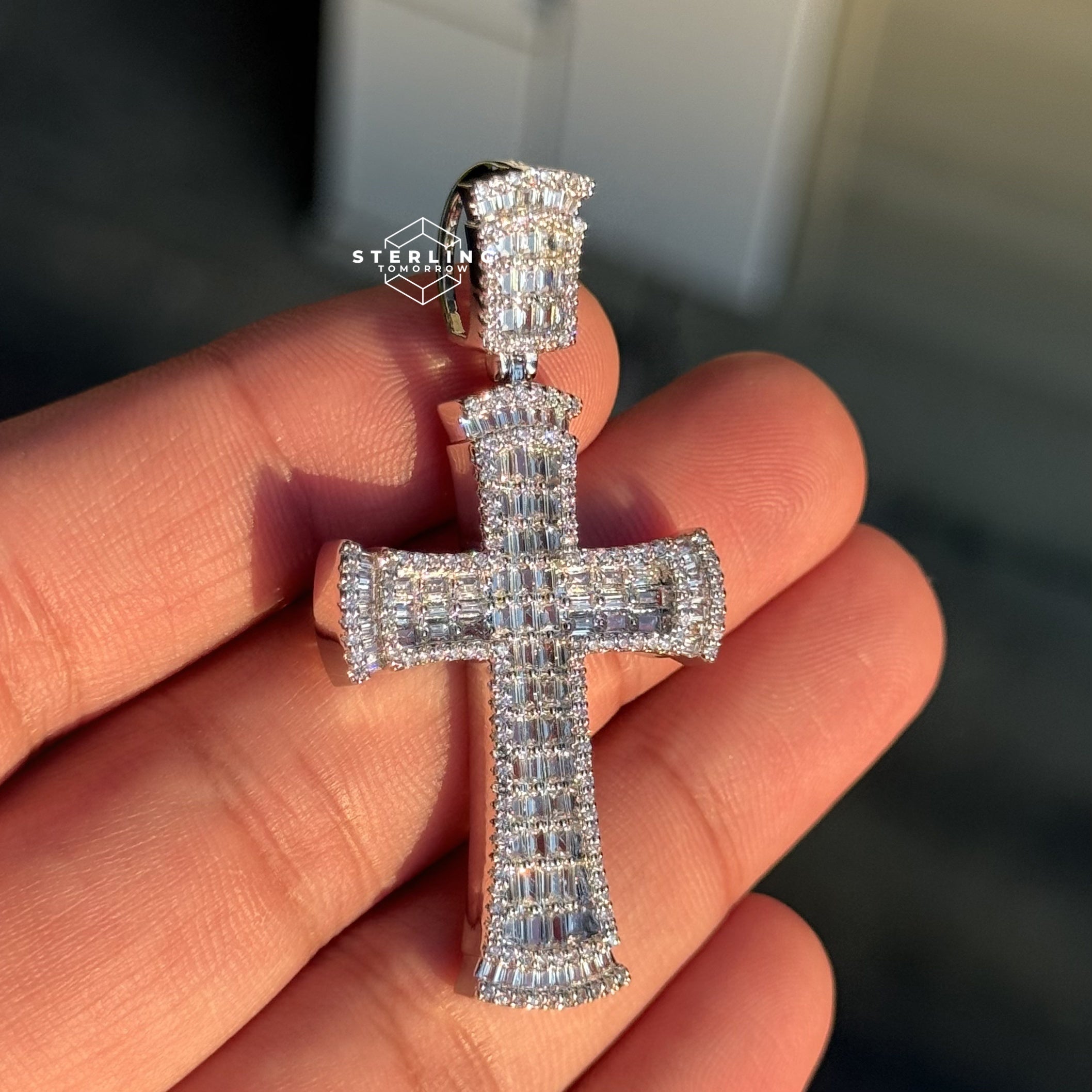 Baguette Cross Iced Out Bling Pendant