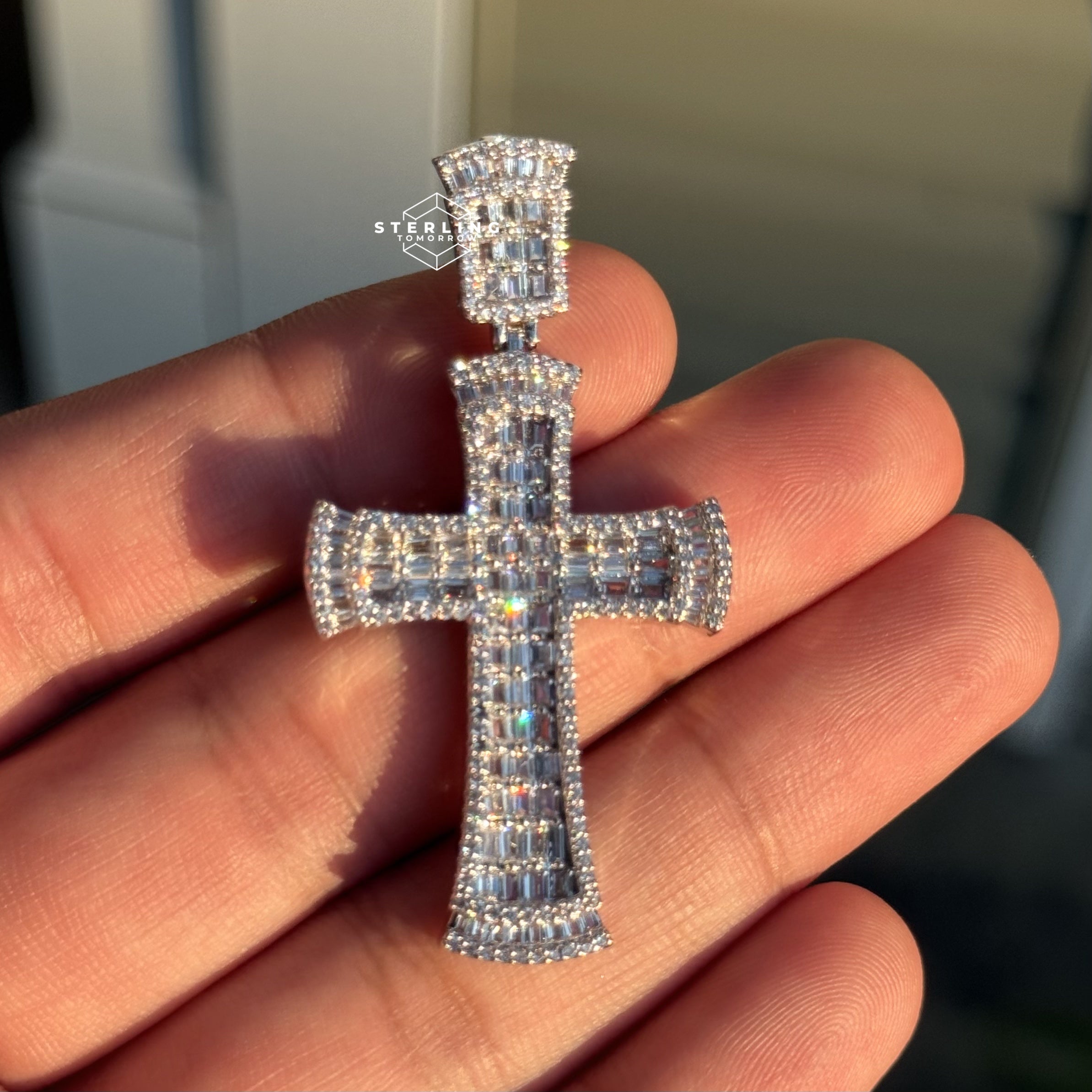 Baguette Cross Iced Out Bling Pendant