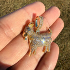 Iced Out Goat Pendant | 14K Gold Plated Baguette CZ Goat Necklace, Farm Animal Hip Hop Pendant with Free Rope Chain