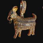 Iced Out Goat Pendant | 14K Gold Plated Baguette CZ Goat Necklace, Farm Animal Hip Hop Pendant with Free Rope Chain