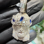 Moissanite Jesus Blue Crown 1.5" Pendant