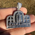 Last Supper 14k White Gold Plated Iced CZ Pendant + Free Steel Rope Chain