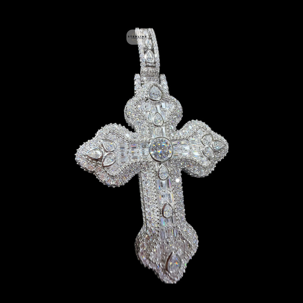 Moissanite Pear Baguette Cross Pendant, 925 Silver Iced Out Hip Hop Necklace