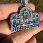 Last Supper 14k White Gold Plated Iced CZ Pendant + Free Steel Rope Chain