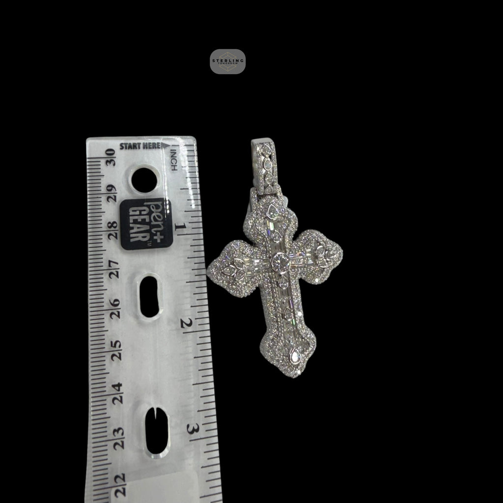 Moissanite Pear Baguette Cross Pendant, 925 Silver Iced Out Hip Hop Necklace