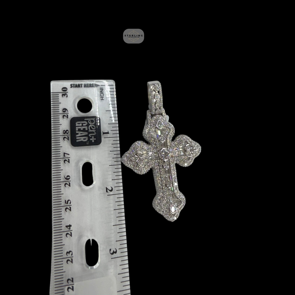 Moissanite Pear Baguette Cross Pendant, 925 Silver Iced Out Hip Hop Necklace