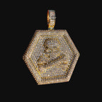 Iced Out Skull & Crossbones Pendant | 14K Gold Plated Pirate Skull CZ Hexagon Medallion Necklace with Free Rope Chain