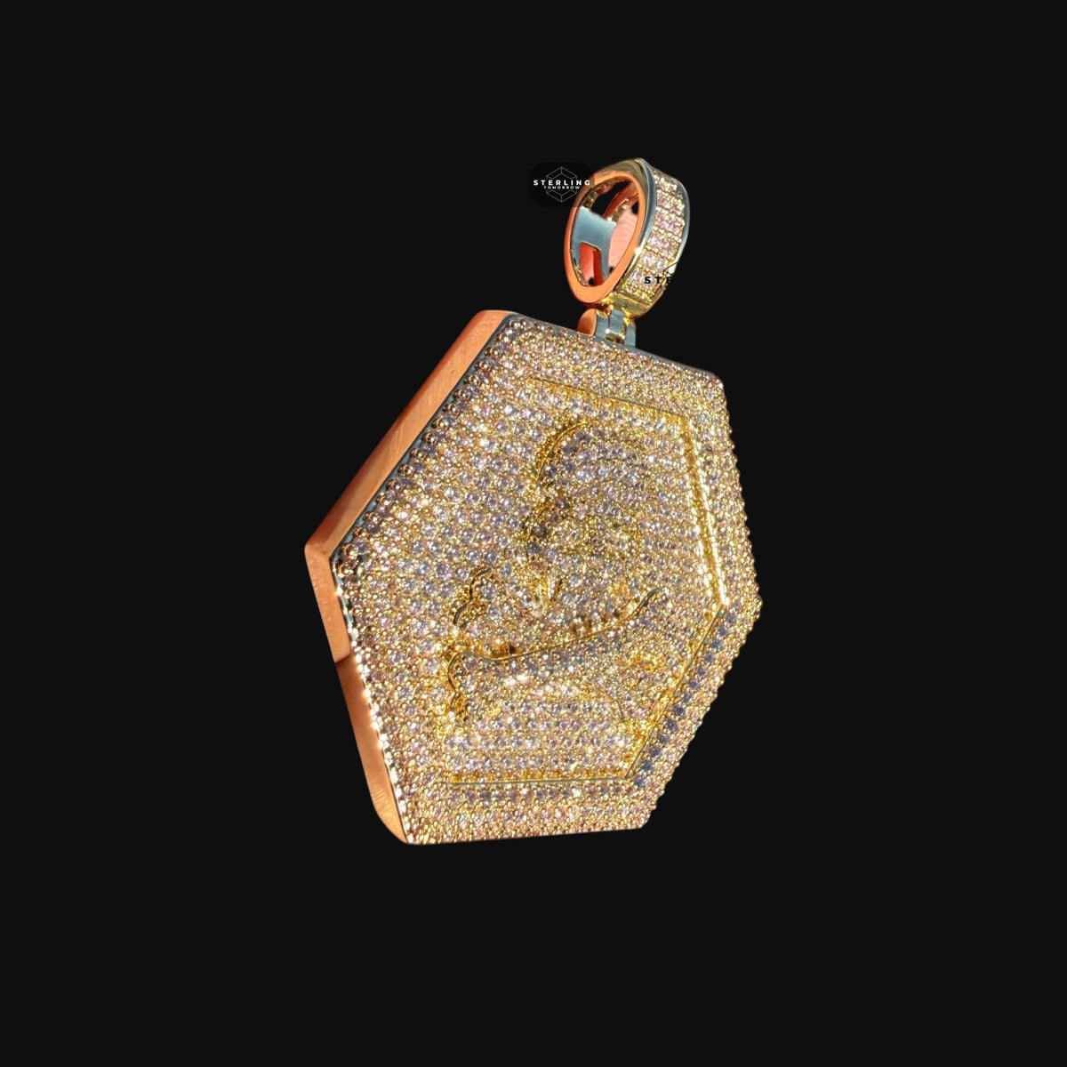 Iced Out Skull & Crossbones Pendant | 14K Gold Plated Pirate Skull CZ Hexagon Medallion Necklace with Free Rope Chain