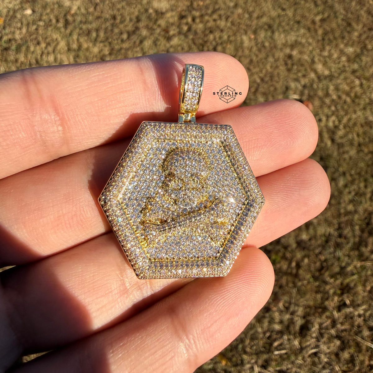 Skull 14k Gold Plated Iced CZ Pendant + Steel Rope Chain