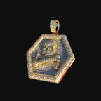 Iced Out Skull & Crossbones Pendant | 14K Gold Plated Pirate Skull CZ Hexagon Medallion Necklace with Free Rope Chain