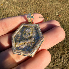 Skull 14k Gold Plated Iced CZ Pendant + Steel Rope Chain