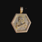 Iced Out Skull & Crossbones Pendant | 14K Gold Plated Pirate Skull CZ Hexagon Medallion Necklace with Free Rope Chain