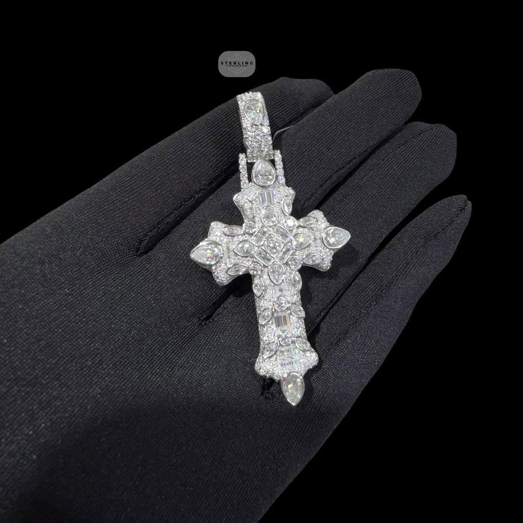 Moissanite Pear Iced Out Cross Pendant