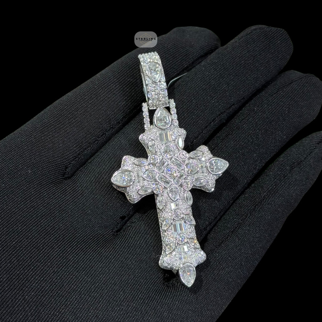 Moissanite Pear Iced Out Cross Pendant