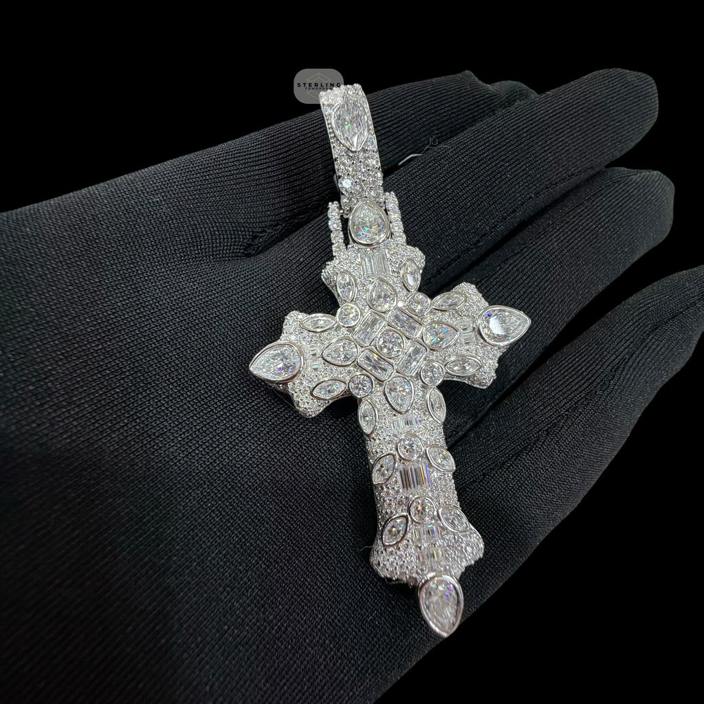 Moissanite Pear Iced Out Cross Pendant