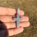 3D Cross 14k White Gold Plated Iced CZ Pendant + Steel Rope Chain