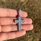 3D Cross 14k White Gold Plated Iced CZ Pendant + Steel Rope Chain