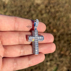 3D Cross 14k White Gold Plated Iced CZ Pendant + Steel Rope Chain