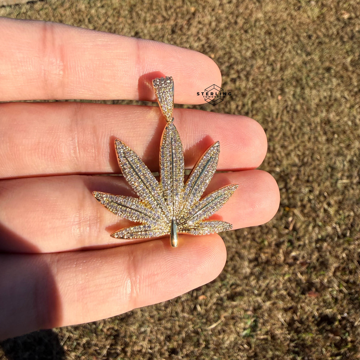 420 Iced Leaf Pendant 14k Gold Plated + Steel Rope Chain