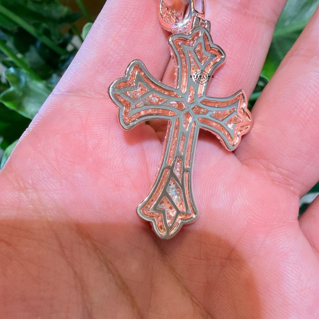 Moissanite Rose Mosaic Set Cross Pendant