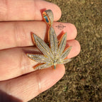 420 Iced Leaf Pendant 14k Gold Plated + Steel Rope Chain