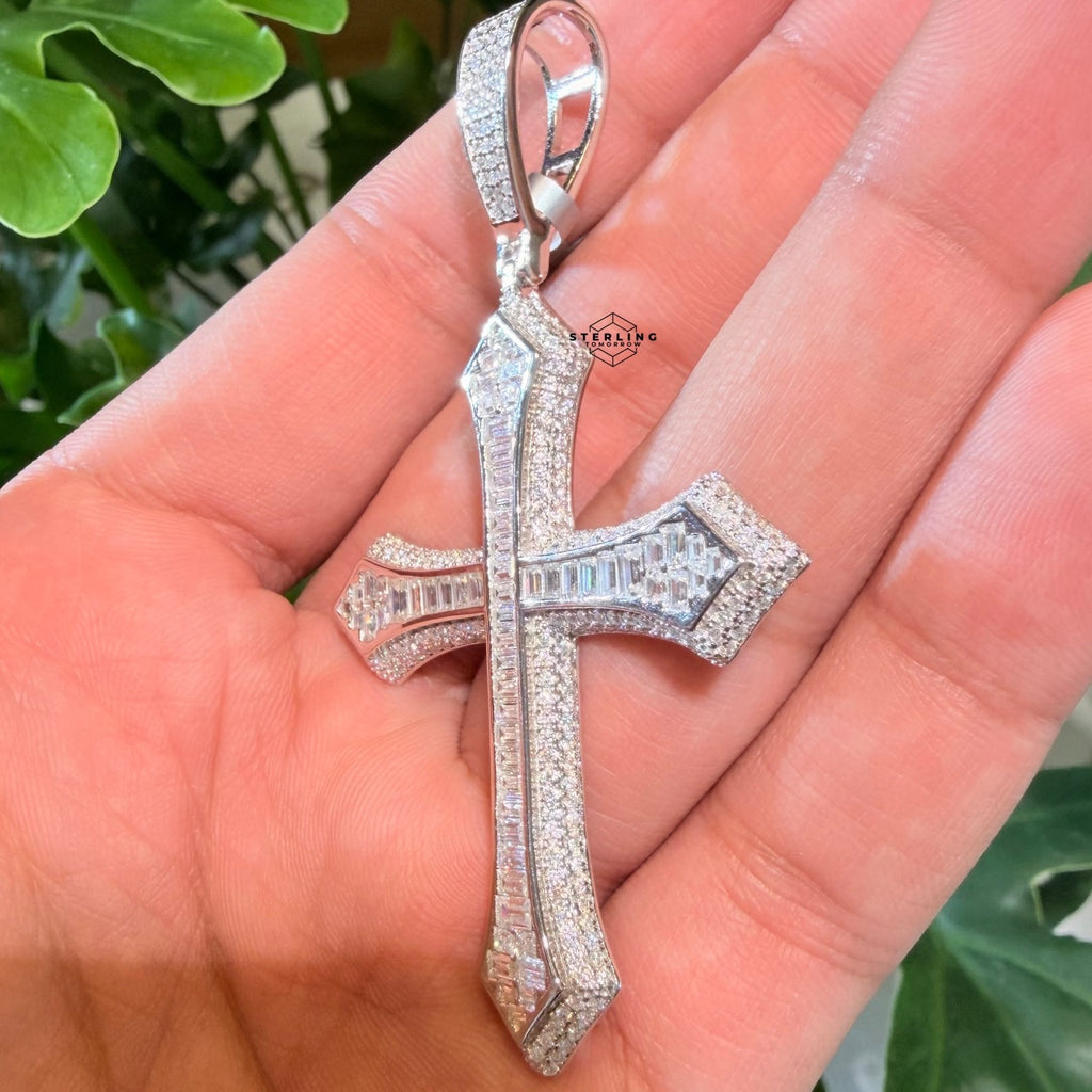 Moissanite Large Baguette Cross Pendant