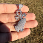 Iced Out Praying Hands Ankh Pendant, 14K White Gold Plated CZ Diamond Religious Hip Hop Necklace with Rope Chain