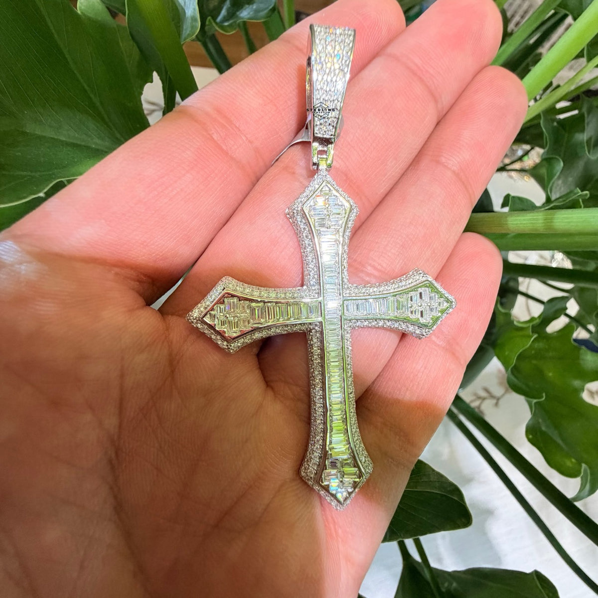 Moissanite Large Baguette Cross Pendant
