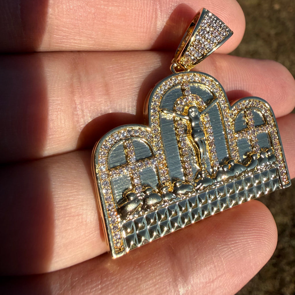 Last Supper Iced Pendant 14k Gold Plated + Steel Rope Chain