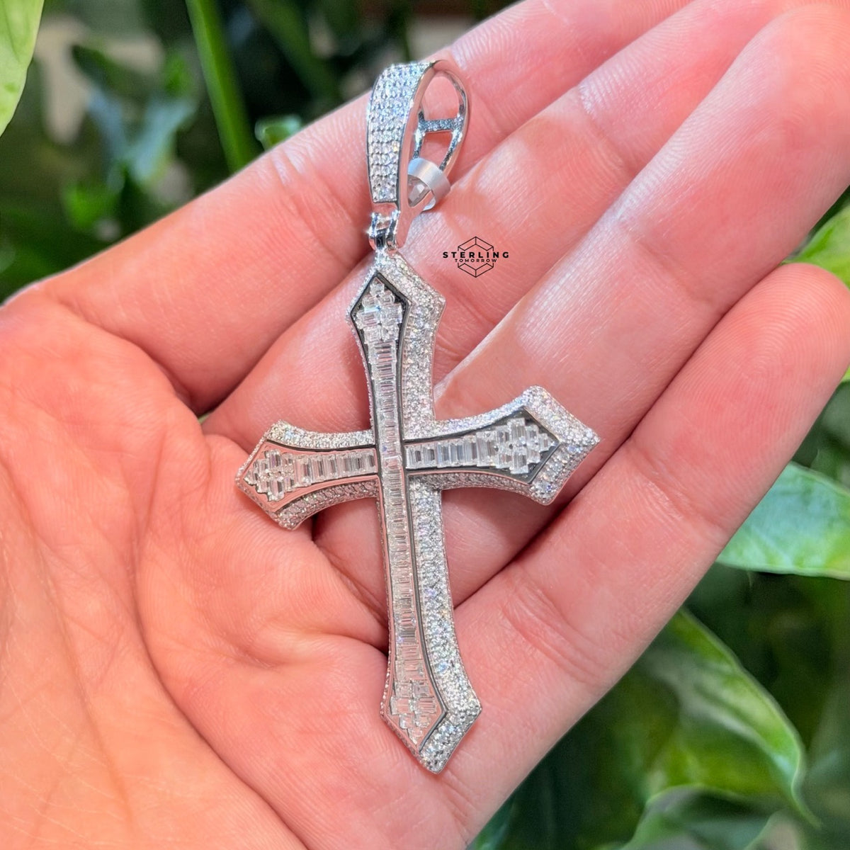 Moissanite Large Baguette Cross Pendant