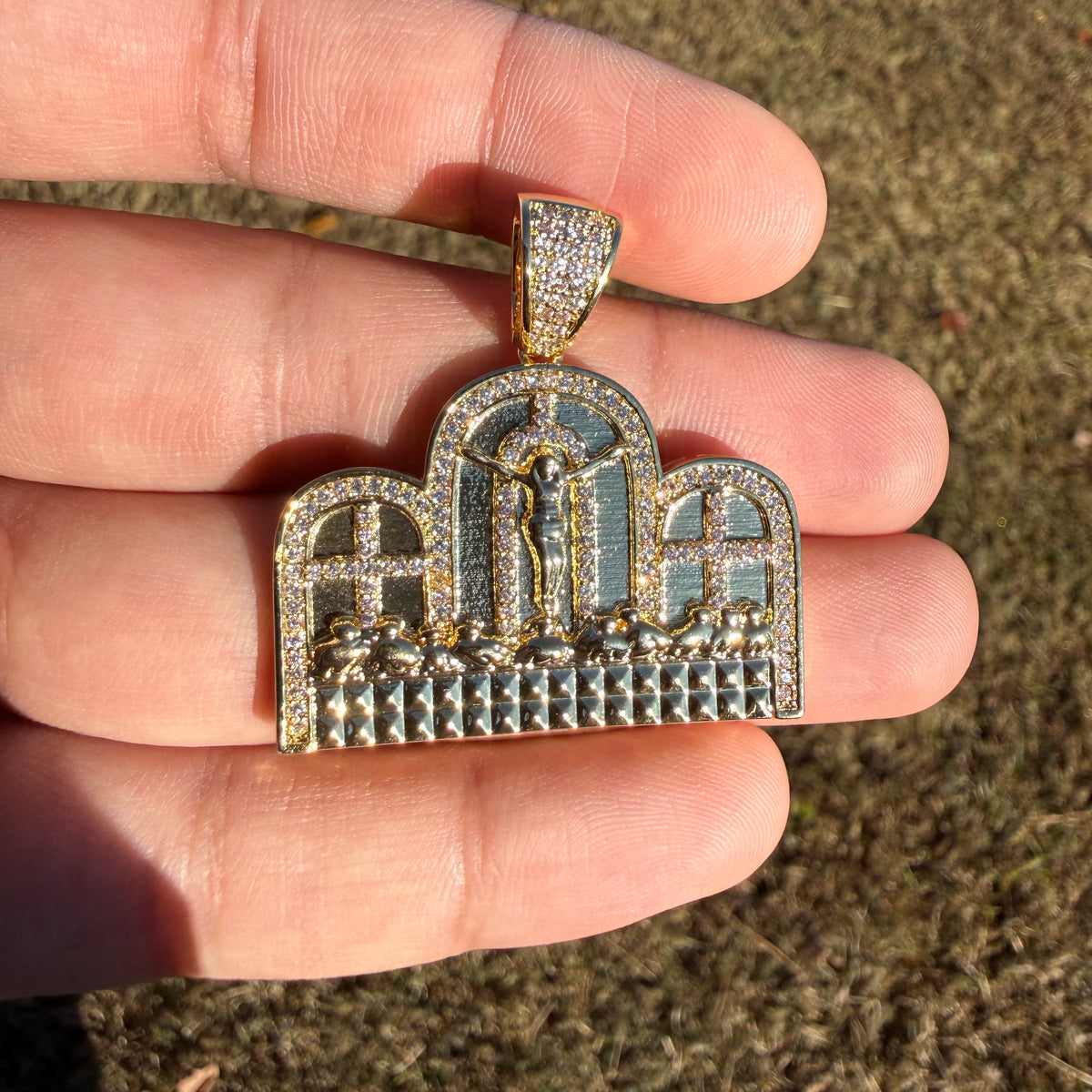Last Supper Iced Pendant 14k Gold Plated + Steel Rope Chain