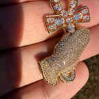 14K Gold Iced Out Praying Hands Ankh Pendant | CZ Diamond Hip Hop Religious Necklace with Free Chain