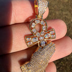 14K Gold Iced Out Praying Hands Ankh Pendant | CZ Diamond Hip Hop Religious Necklace with Free Chain