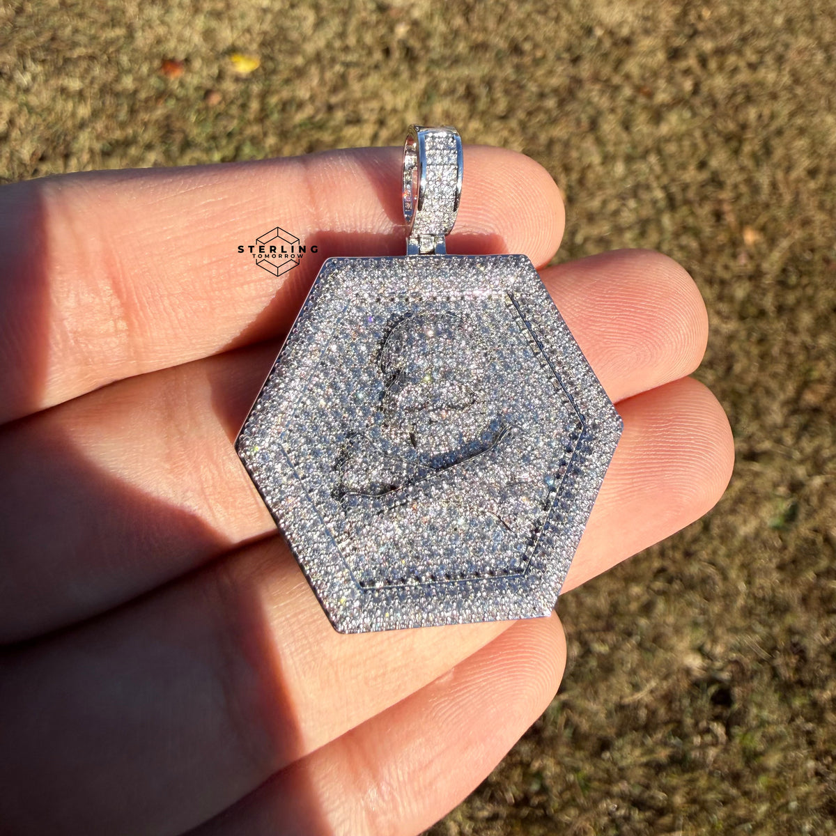 Skull 14k White Gold Plated Iced CZ Pendant + Steel Rope Chain