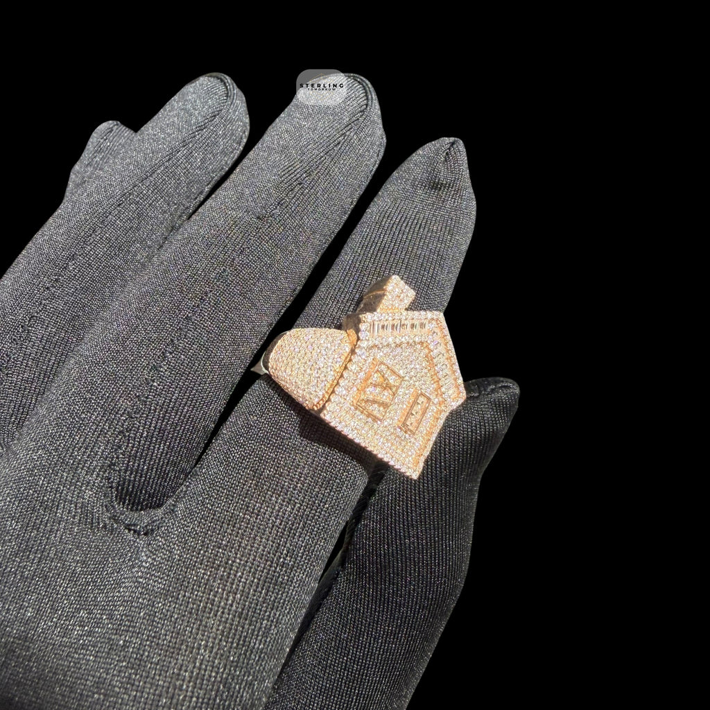 Moissanite Trap House Ring, Rose Gold 925 Silver Size 9