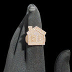 Moissanite Trap House Ring, Rose Gold 925 Silver Size 9
