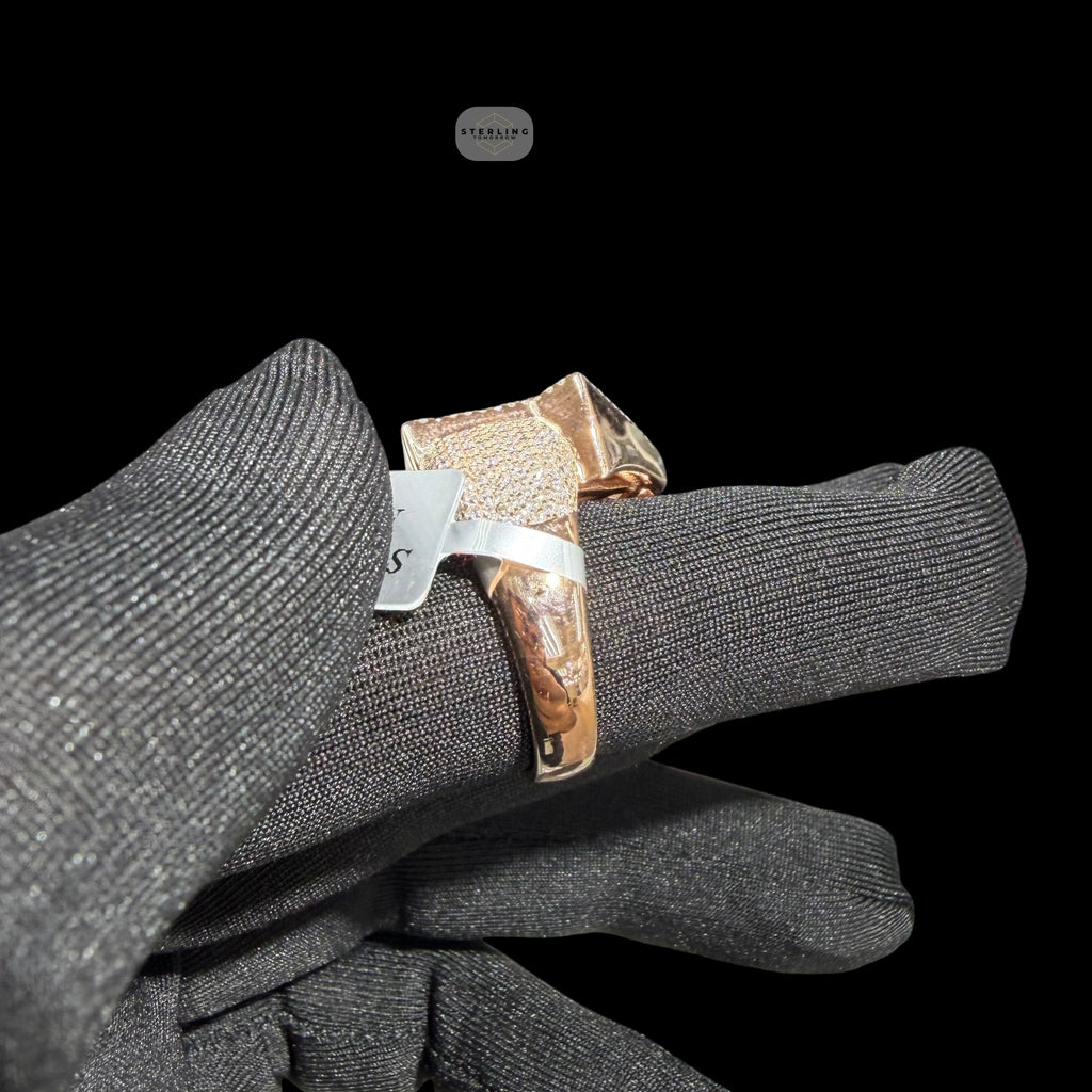 Moissanite Trap House Ring, Rose Gold 925 Silver Size 9