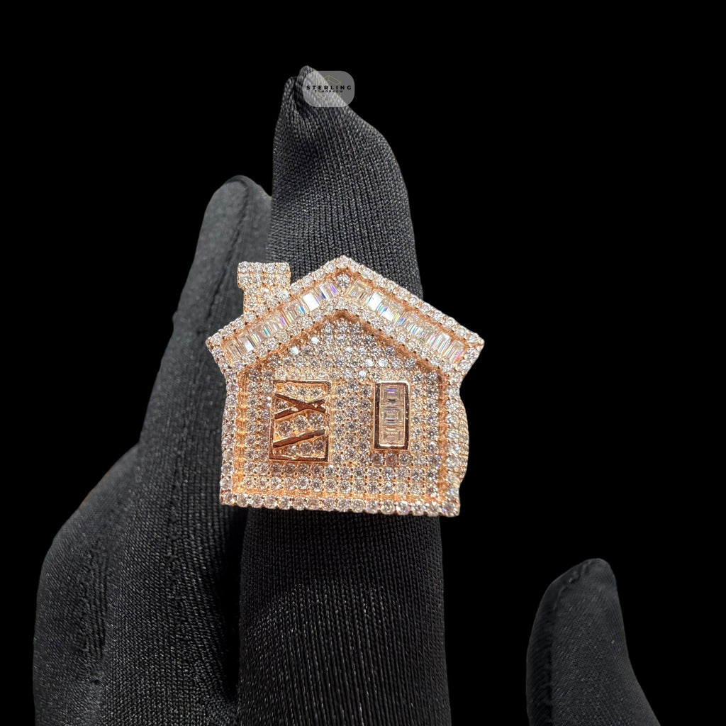 Moissanite Trap House Ring, Rose Gold 925 Silver Size 9