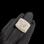 Moissanite Eagle Signet Ring, 925 Silver Iced Out Mens Hip Hop Ring, GRA Certified Eagle Crest Jewelry