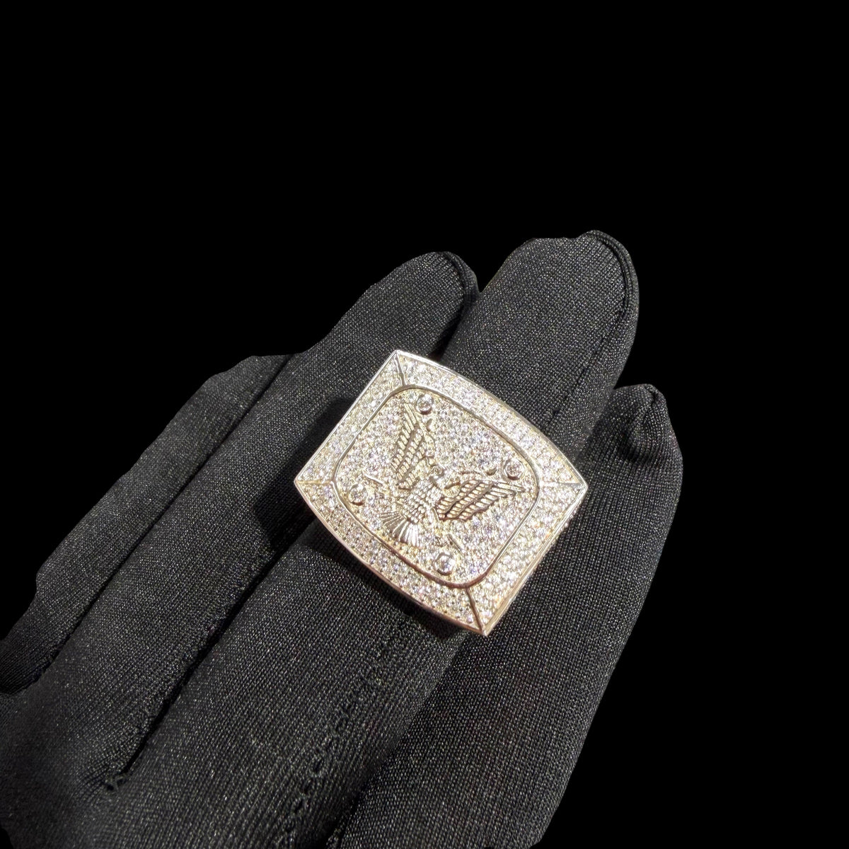 Moissanite Eagle Signet Ring, 925 Silver Iced Out Mens Hip Hop Ring, GRA Certified Eagle Crest Jewelry