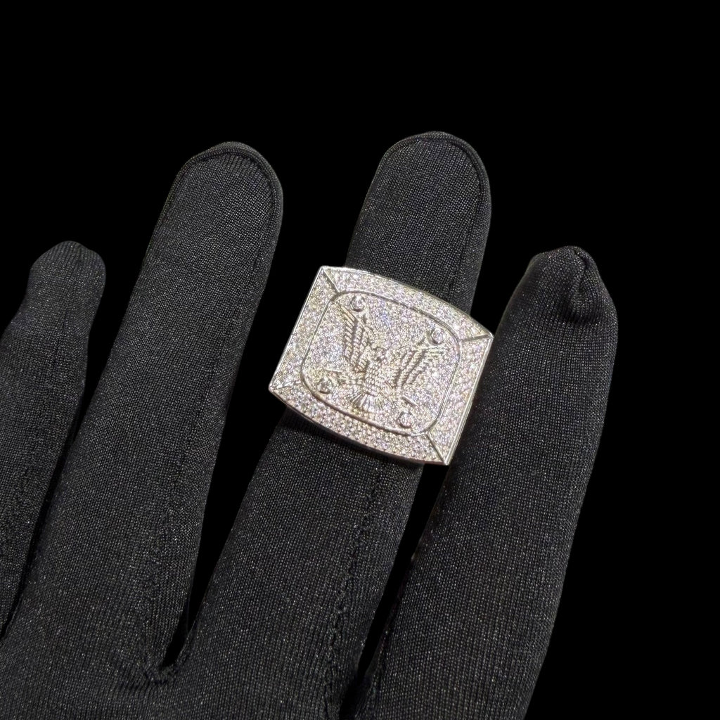 Moissanite Eagle Signet Ring, 925 Silver Iced Out Mens Hip Hop Ring, GRA Certified Eagle Crest Jewelry