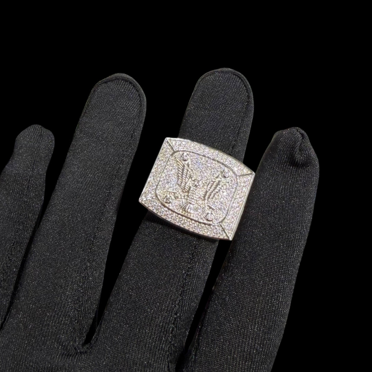 Moissanite Eagle Signet Ring, 925 Silver Iced Out Mens Hip Hop Ring, GRA Certified Eagle Crest Jewelry
