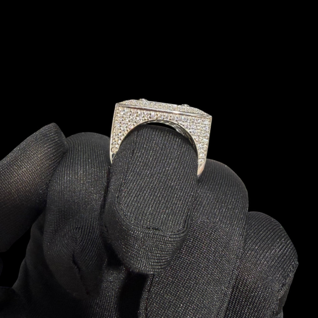 Moissanite Eagle Signet Ring, 925 Silver Iced Out Mens Hip Hop Ring, GRA Certified Eagle Crest Jewelry