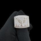 Moissanite Eagle Signet Ring, 925 Silver Iced Out Mens Hip Hop Ring, GRA Certified Eagle Crest Jewelry